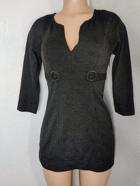 Max Studio Charcoal Grey 3/4 Sleeve Empire Waist Tunic Top